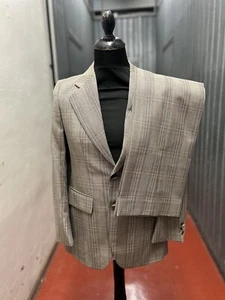 1970s Grey orange check skopes terylene tailored mens suit deadstock 36R XS - Picture 1 of 18