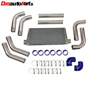 New Universal DIY 3" SILVER Intercooler + Piping Kits +blue Silicones+SS Clamps - Picture 1 of 1