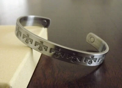 Oxidized Silver Pure Copper Magnetic Bracelet Arthritis Therapy Cuff Aztec Roman - Image 1 of 4