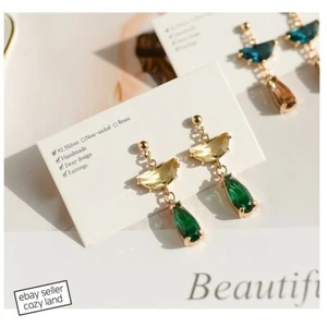 Green and Orange Crystal Dangle Drop earrings Style Nickel-Free Post - Picture 1 of 5