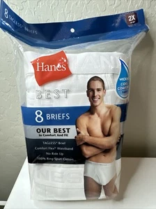 Hanes 8 Briefs In Package For Men Tagless 100% Cotton Size 2X 44-46" NEW - Picture 1 of 7