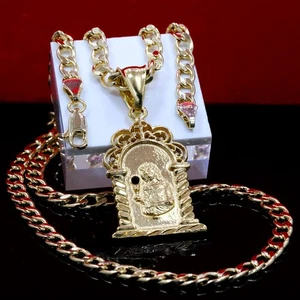 Ciondolo Charm Placcato Oro 14k Tempio di Santa Barbara 20" Girocollo Cubano Catena 212 - Foto 1 di 7