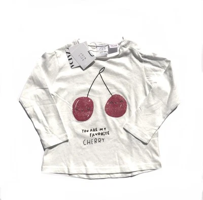 New Zara “You Are My Favorite Cherry” Girls Sparkly Tee Size 12-18 Months - Image 1 of 4