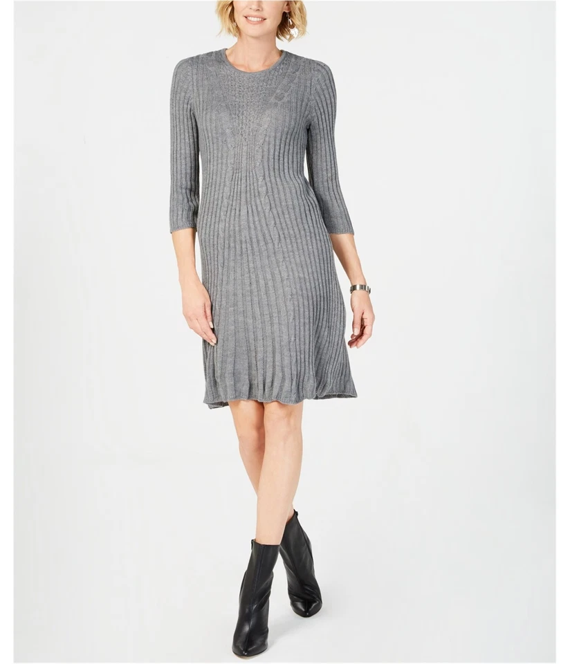 NY Collection Womens Cable Knit Sweater Dress, Grey, Petite, PS - Image 1 of 1