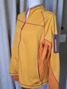 Cabela Women's Gold & Orange Fleece Pockets Full Zip Long Sleeve Jacket Size L - Picture 1 of 6