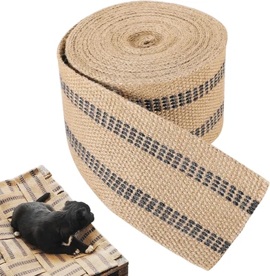 Джутовая лента для рукоделия 3,5 дюйма | рулон 10 ярдов натуральная мешковина с черной строчкой - Изображение 1 из 4