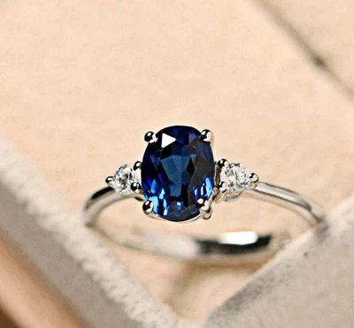 Anello zaffiro blu - anello in argento 925 streling - zaffiro creato in... - Immagine 1 di 3