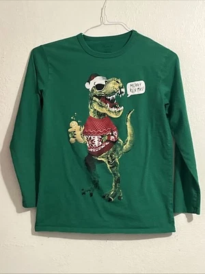 Camiseta para niños Place niños XL verde larga Slv T Rex "¡Feliz X-Mas!" Navidad Foto 1 de 4