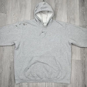 Vintage Nike Center Swoosh Hoodie Adult  XXL Gray Distressed Faded Stains - Picture 1 of 12