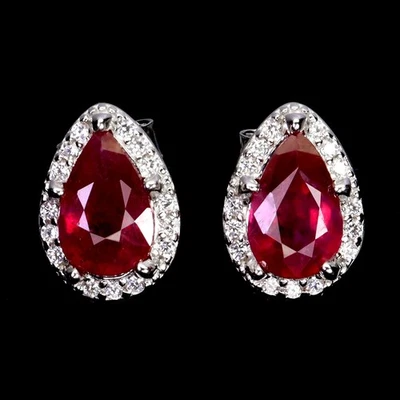 925 Sterling Silver Earrings Pear Ruby 7x5mm Gemstone No USA Import Fees - Image 1 of 4