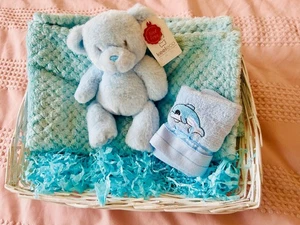 Luxury Baby Boy Gift Hamper β Blanket, Bear & Towel! Ready to Gift! - Picture 1 of 5