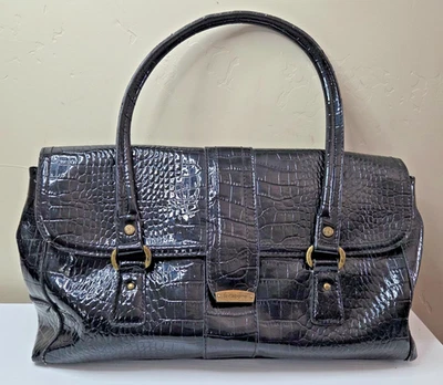 Liz Claiborne Black Polyvinyl Handbag, 3 Zippers, 6 Inner Compartments w/ tag - Image 1 of 4