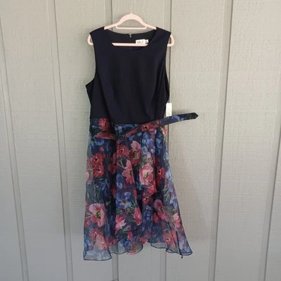 Eliza J Floral Organza Dress Plus Size 22W Women Feminine Sleeve Belted - Image 1 of 4