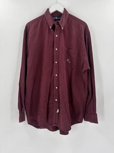 Ralph Lauren Vintage Button Down Shirt Mens Large Red Maroon Long Sleeves Logo - Picture 1 of 21
