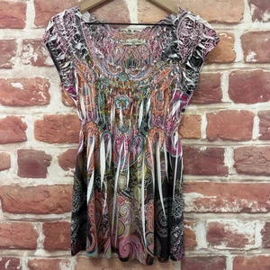 One World Live and Let Live Top Shirt Womens MP Boho Floral Abstract Tunic - Picture 1 of 8