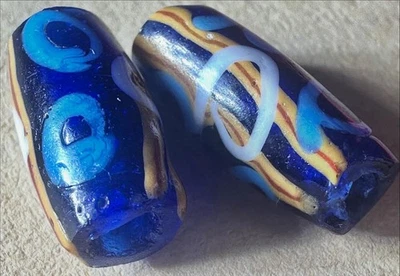 Dayak Heirloom Ancestor бусина пара старый муранский кобальт синий стеклянный торговли бисер 8 мм - Изображение 1 из 4