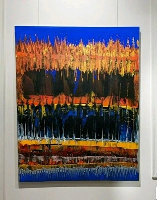 Glowing Vibrant (Vid Uploaded) Cobalt Orig Abstrac Acrylic Painting Canvas 16x20 - Image 1 of 4