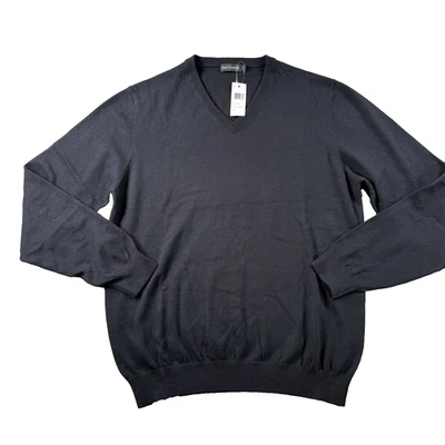 Paul Frederick Sweater Mens M Black V Neck Pullover Silk Cashmere Preppy NEW - Image 1 of 4