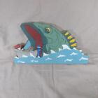 Hand Painted Wood Large Fish Eating Fisherman, Humorous & Well Done