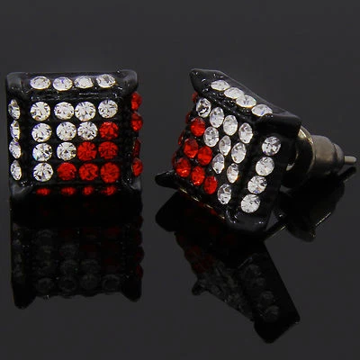 Aretes micro pavé de hip hop cubo de circonitas cúbicas rojas negras para hombre Foto 1 de 4