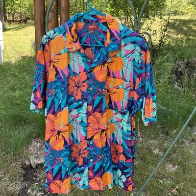 Arizona Jean Co. Button Down Bright Hibiscus Floral Hawaiian Shirt Men's L   NWT - Image 1 of 4