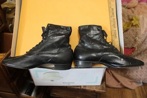 Scarpe antiche tacco nero pelle stivali stringati marca stella vittoriana - Foto 1 di 8