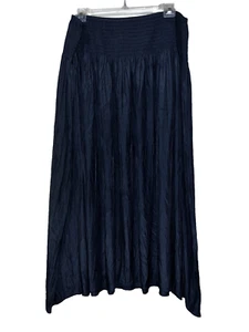 J. JILL Skirt Size XL Tall Dark Blue Solid Smocked Midi Capsule Pleated Maxi - Picture 1 of 3