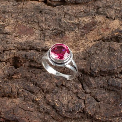 Natural Pink Tourmaline Gemstone 925 Sterling Silver Jewelry Handcrafted Ring - Image 1 of 4
