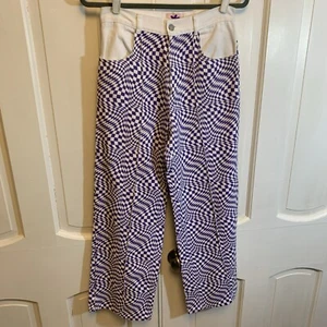 NR! Lisa Says Gah Robyn Jeans Purple White Check High Rise Straight Leg Size 29 - Picture 1 of 6
