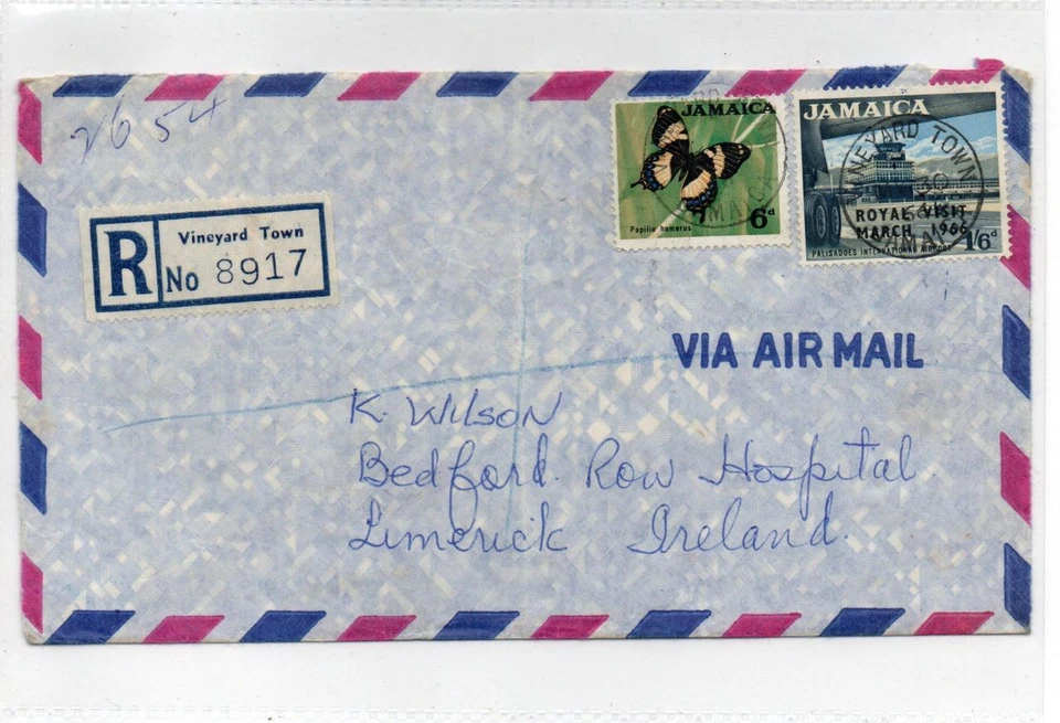 JAMAICA: 1966 Cubierta de correo aéreo registrado al sorteo irlandés, Irlanda (C71825) Foto 1 de 1