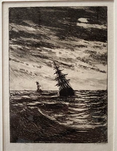 Henri Charles Guerard (francés, 1846-1897) Barcos en alta mar, 1888 grabado - Imagen 1 de 8