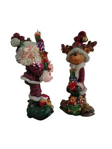 Set of 2 Resin Santa & Hobo Bear 8.75"T x 3.5"W Christmas Holiday Figurine Decor - Picture 1 of 5