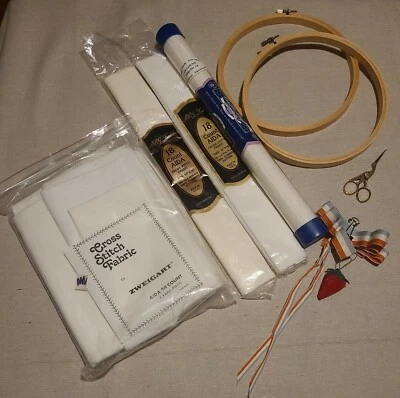 Vintage Embroidery Cross Stitch Zweigart MCG Clothes 2-8" Hoops Crane Scissors - Image 1 of 4