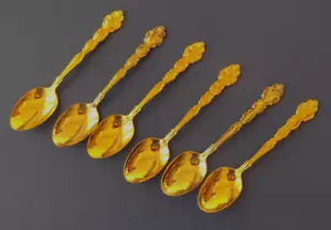 Six Oneida Community "Beethoven" Gold Plated Flatware 6" Dinner Spoons - Picture 1 of 4