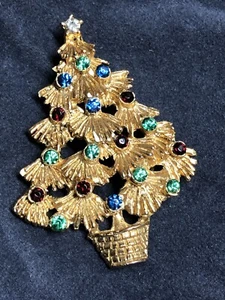 Vintage LJM bunte Strass goldfarbene Weihnachtsbaum Brosche wunderschön!! - Bild 1 von 4
