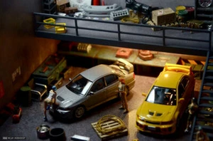 1:64 Car Model Diorama Parking Scenery DIY Scene Double Deck Garage USB Display - Picture 1 of 10