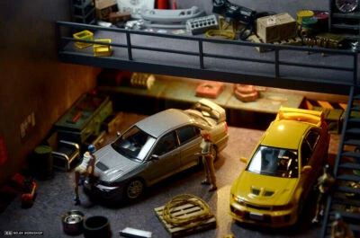 1:64 Car Model Diorama Parking Scenery DIY Scene Double Deck Garage USB Display - Image 1 of 4