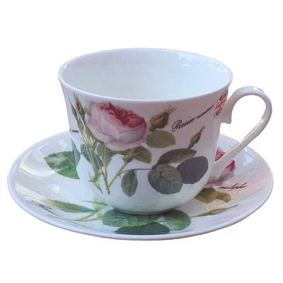 Jumbo Cup with Saucer Redoute Roses Roses Cup Roy Kirkham Porcelain 297013 - Image 1 of 2