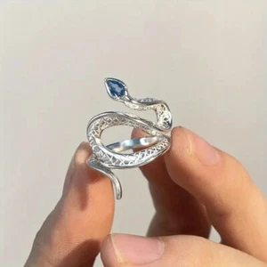 Elegant 925 Sterling Silver Blue Topaz King Cobra Snake Ring One Size Fit All - Picture 1 of 4