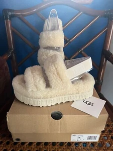 Women's sz 6 NIOB Ugg Natural Oh Fluffita Platform Slides Slippers Shoes - Picture 1 of 11