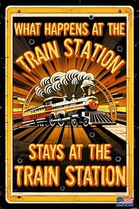 ¡ESTACIÓN DE TREN! SIGNO DE METAL 8"X12" VAQUERO YELLOWSTONE DUTTON RANCHO HOMBRE CUEVA DECORACIÓN - Imagen 1 de 3