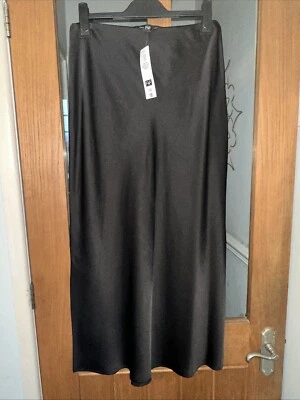 F & F. LONG SATIN BLACK SKIRT SIZE 12 BNWT , - Image 1 of 4