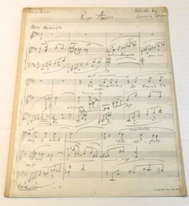 1929 RIPE APPLES: MUSIC by MARY HOWE, WORDS by LEONORA SPEYER from MSS. Score - Foto 1 di 4
