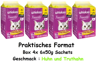 NASSFUTTER WHISKAS KATZENFUTTER MITTAGESSEN WEISSES FLEISCH BOX 4x 6x50g SACHETS - Bild 1 von 4
