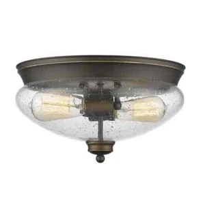 Annora 2-Light Olde Bronze Flush Mount Ceiling Light Fixture w/ Seeded Glass - Picture 1 of 5