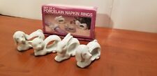 Vtg 1984 Set Of 4 White Porcelain Farm Animal Napkin Rings Holders Original Box 