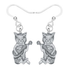 Enamel Alloy Plated Guitar Cat Earrings Dangle Novelty Pets Jewelry Charms Gifts