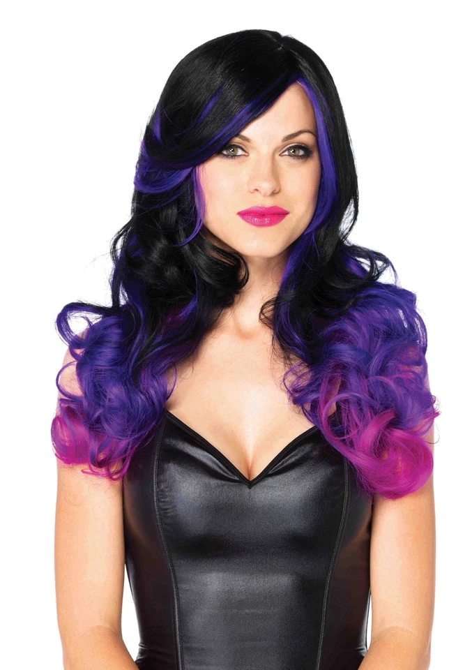 Peluca larga ondulada Leg Avenue 2611 Allure negra/púrpura Foto 1 de 1