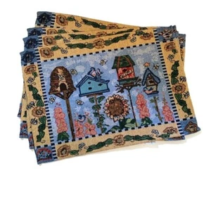 Gobelin Blumengarten Vögel und Futterhäuschen Tisch Tischsets - Bild 1 von 6
