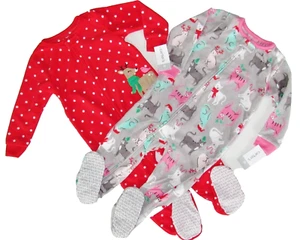 NEW Carters Footed Pajamas 3T Girls 3 Toddler Cat Deer Bird Twins Pjs One Piece - Picture 1 of 12